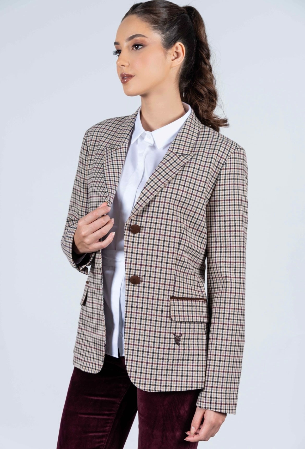 Lilian Blazer Brown Check