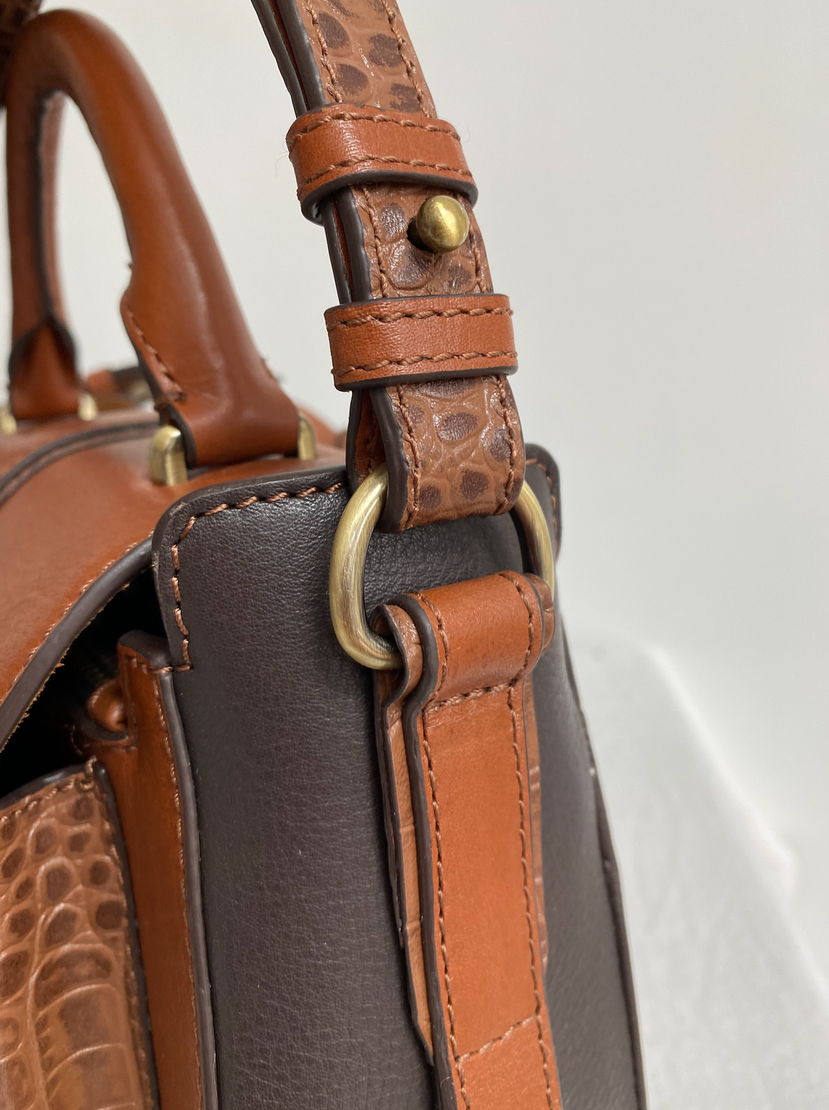 Belton Embossed Croc Leather Saddle Bag