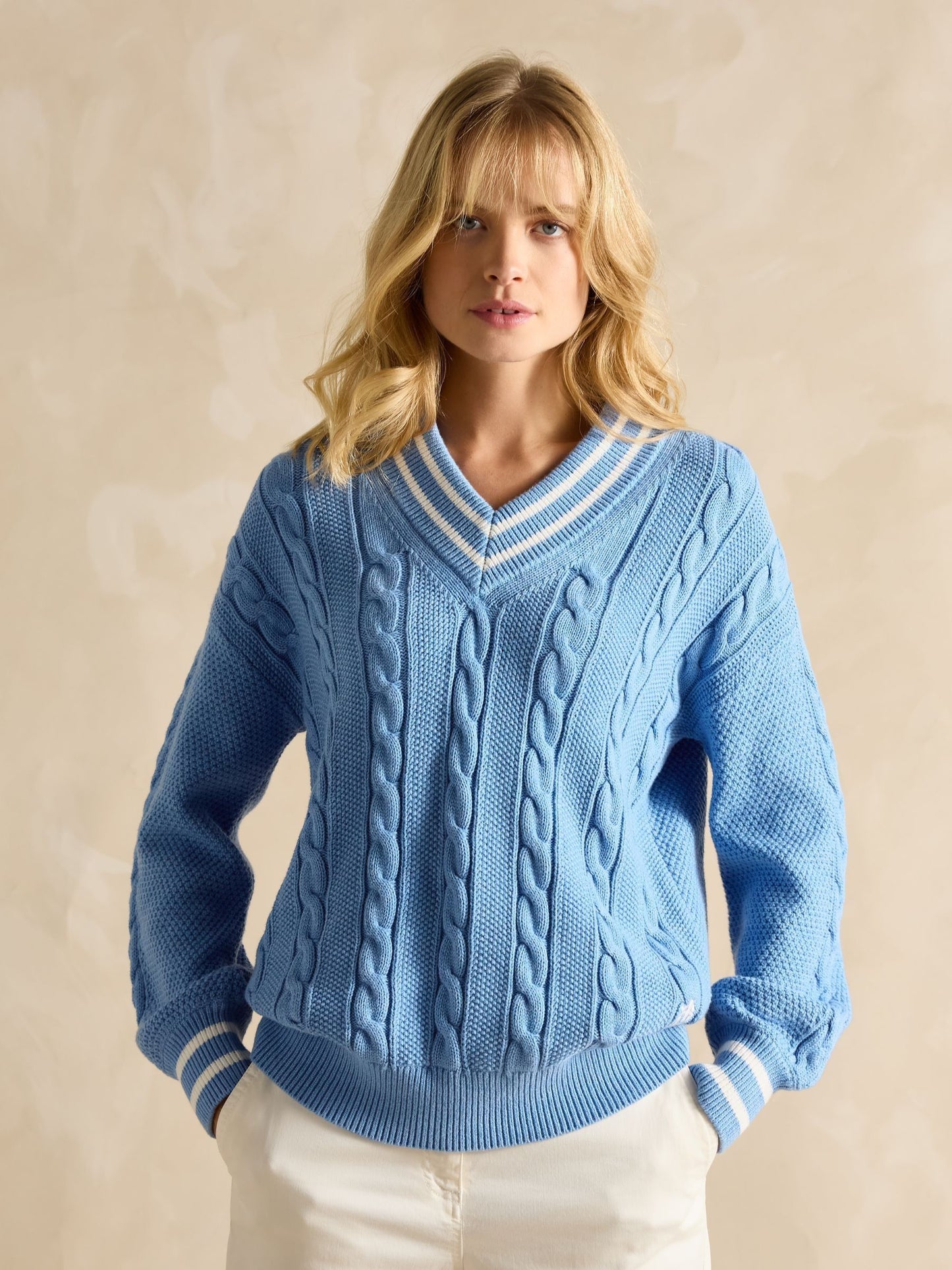 Dibbly Blue Cable Knit Cricket Jumper