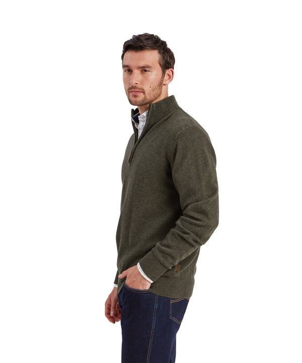 Calton Cotton Cashmere Quarter Zip Jumper Loden Green