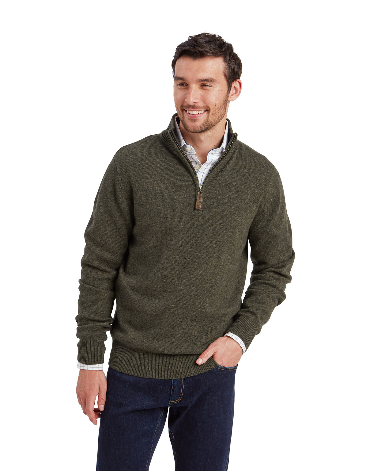 Calton Cotton Cashmere Quarter Zip Jumper Loden Green