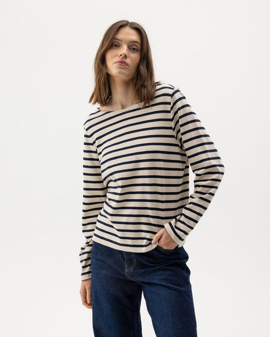 Engla Boatneck Top Ecru/Navy