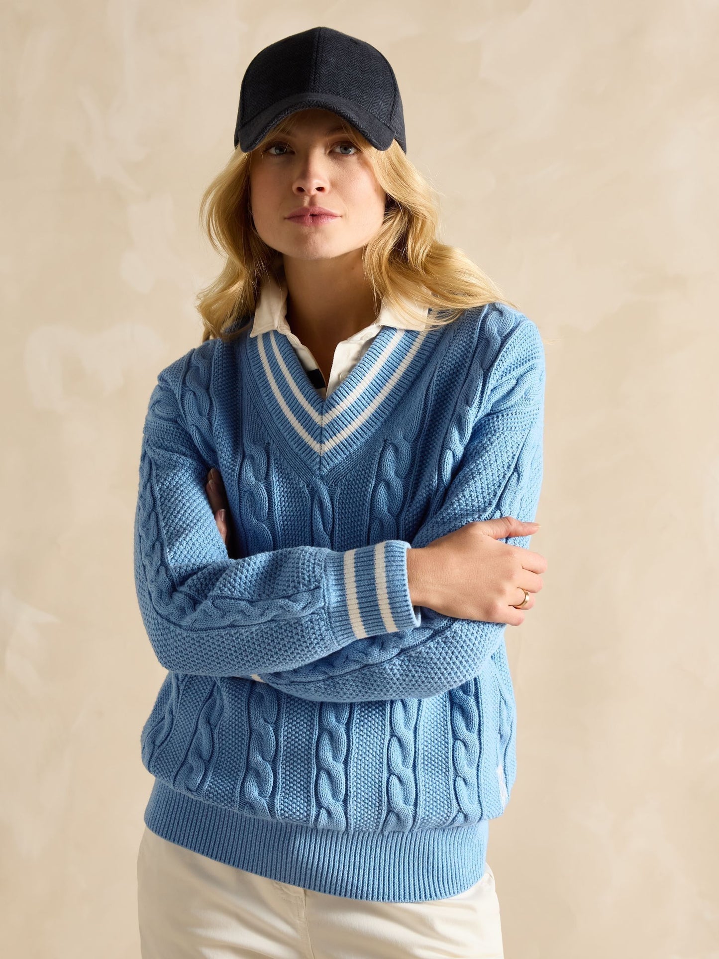 Dibbly Blue Cable Knit Cricket Jumper