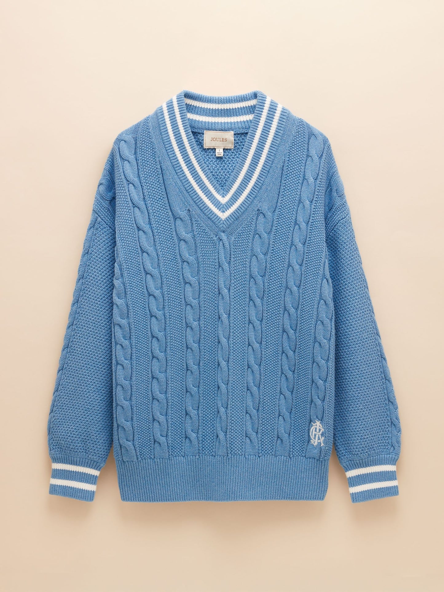 Dibbly Blue Cable Knit Cricket Jumper