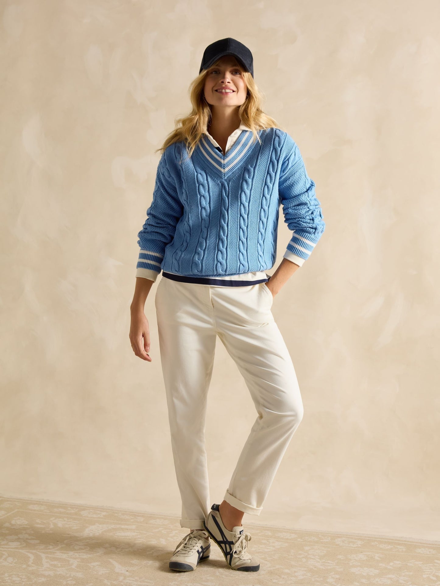 Dibbly Blue Cable Knit Cricket Jumper