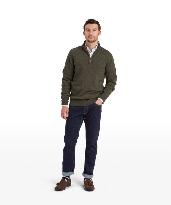 Calton Cotton Cashmere Quarter Zip Jumper Loden Green