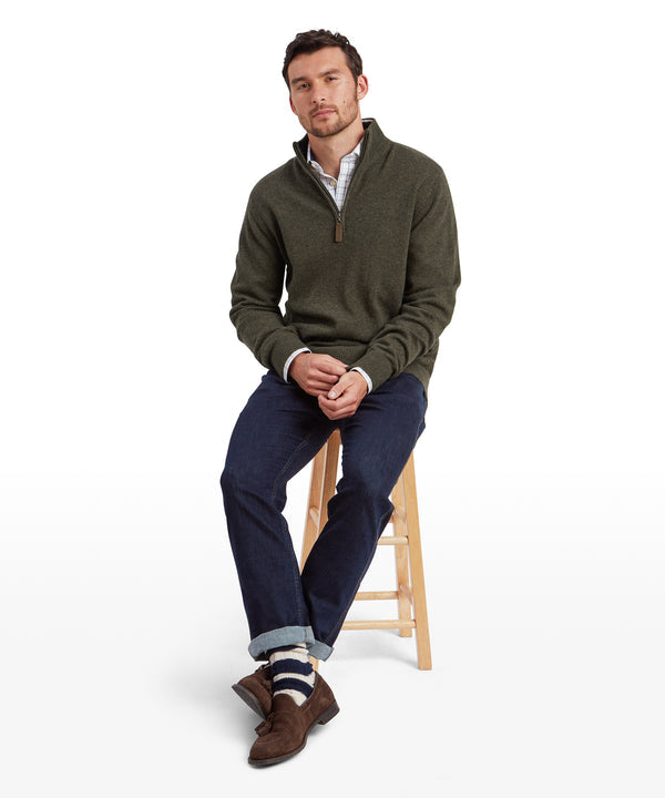 Calton Cotton Cashmere Quarter Zip Jumper Loden Green