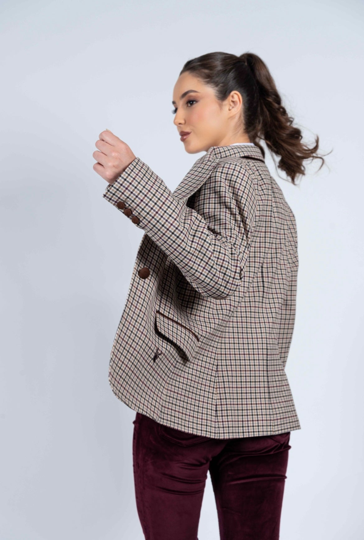 Lilian Blazer Brown Check