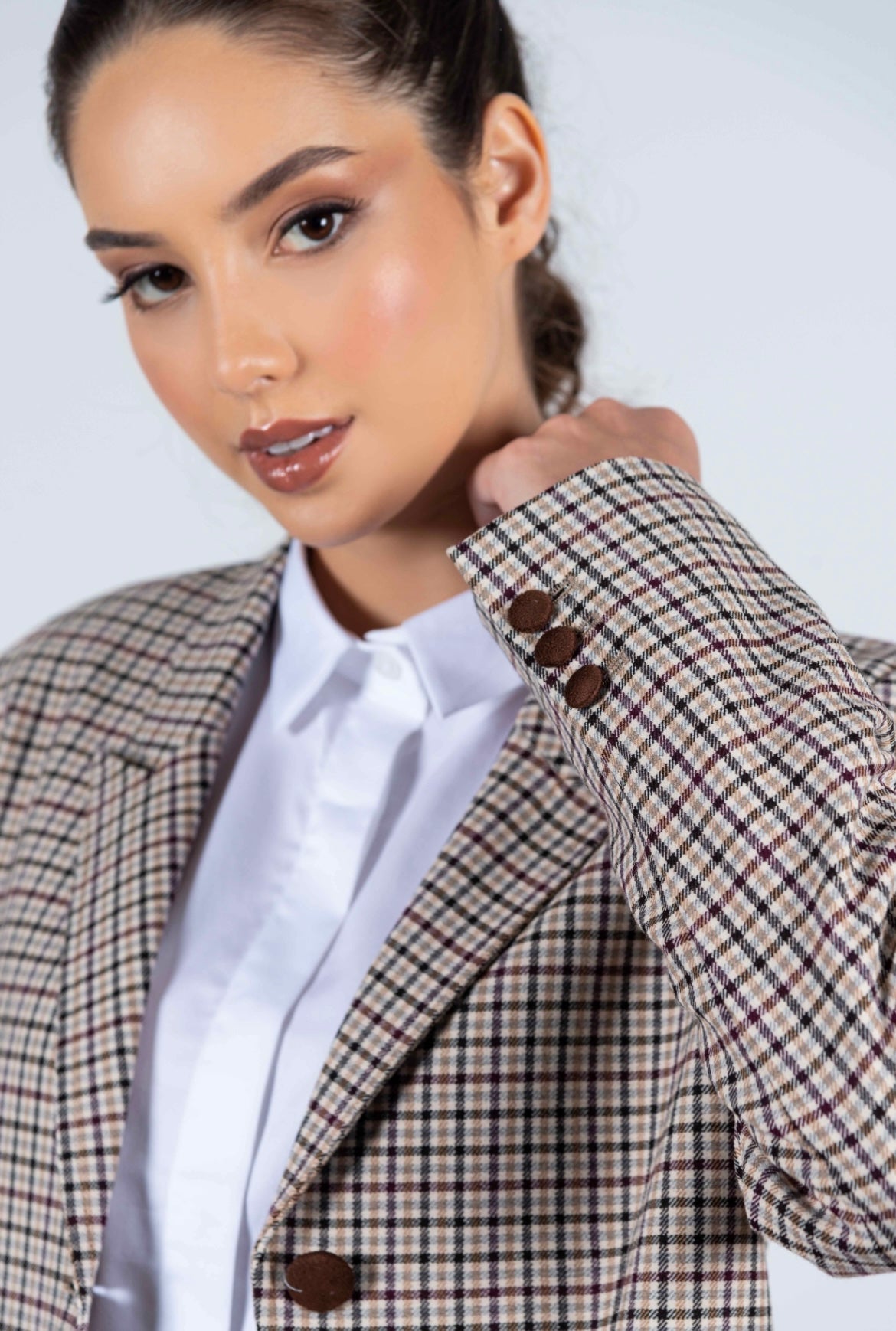 Lilian Blazer Brown Check