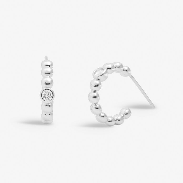 Style Stories Beaded Cubic Zirconia Hoop Earrings In Silver Plating