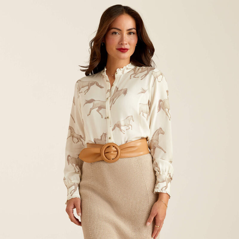 Clarion Blouse Sepia Horse Print