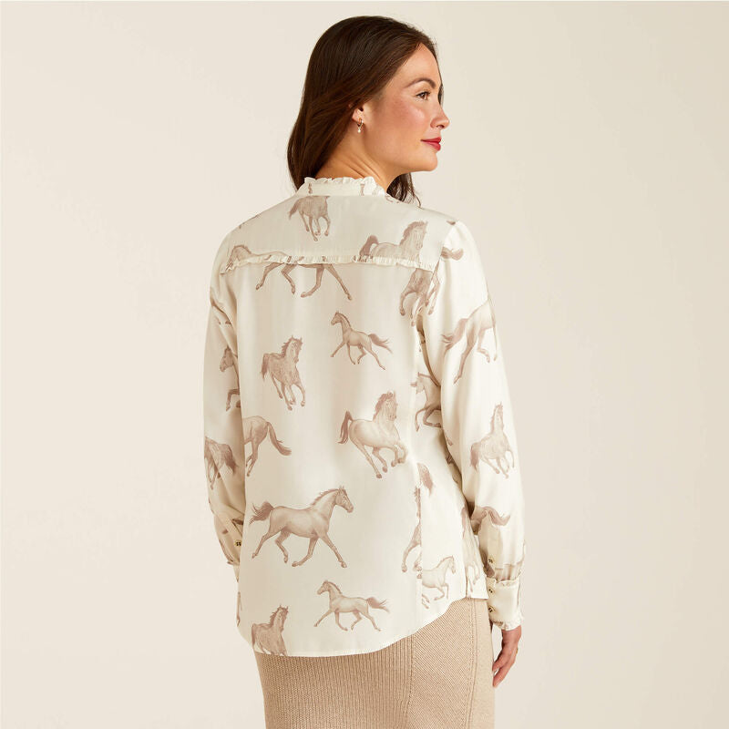 Clarion Blouse Sepia Horse Print