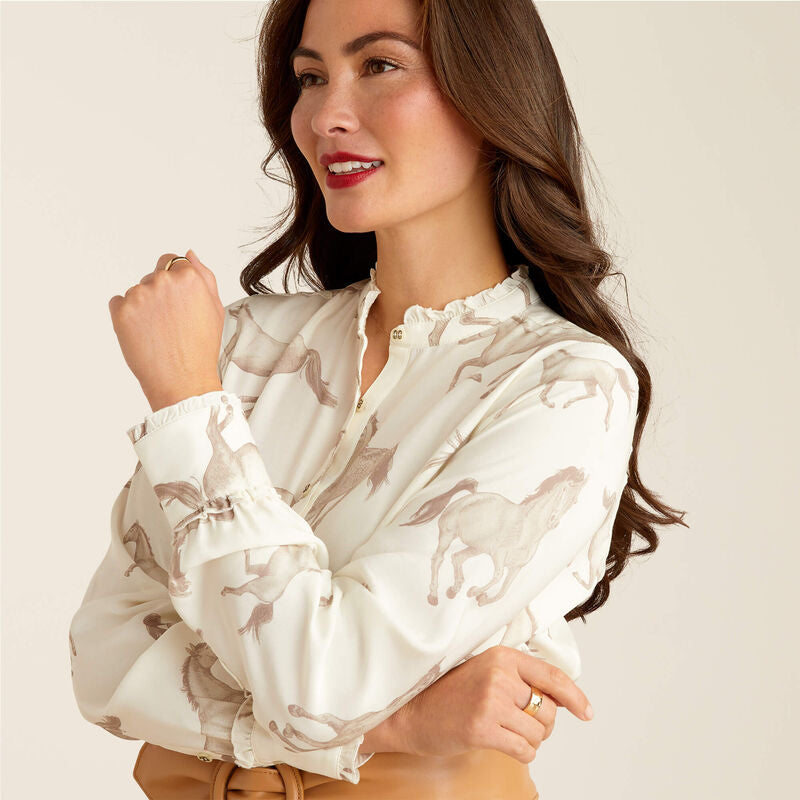 Clarion Blouse Sepia Horse Print