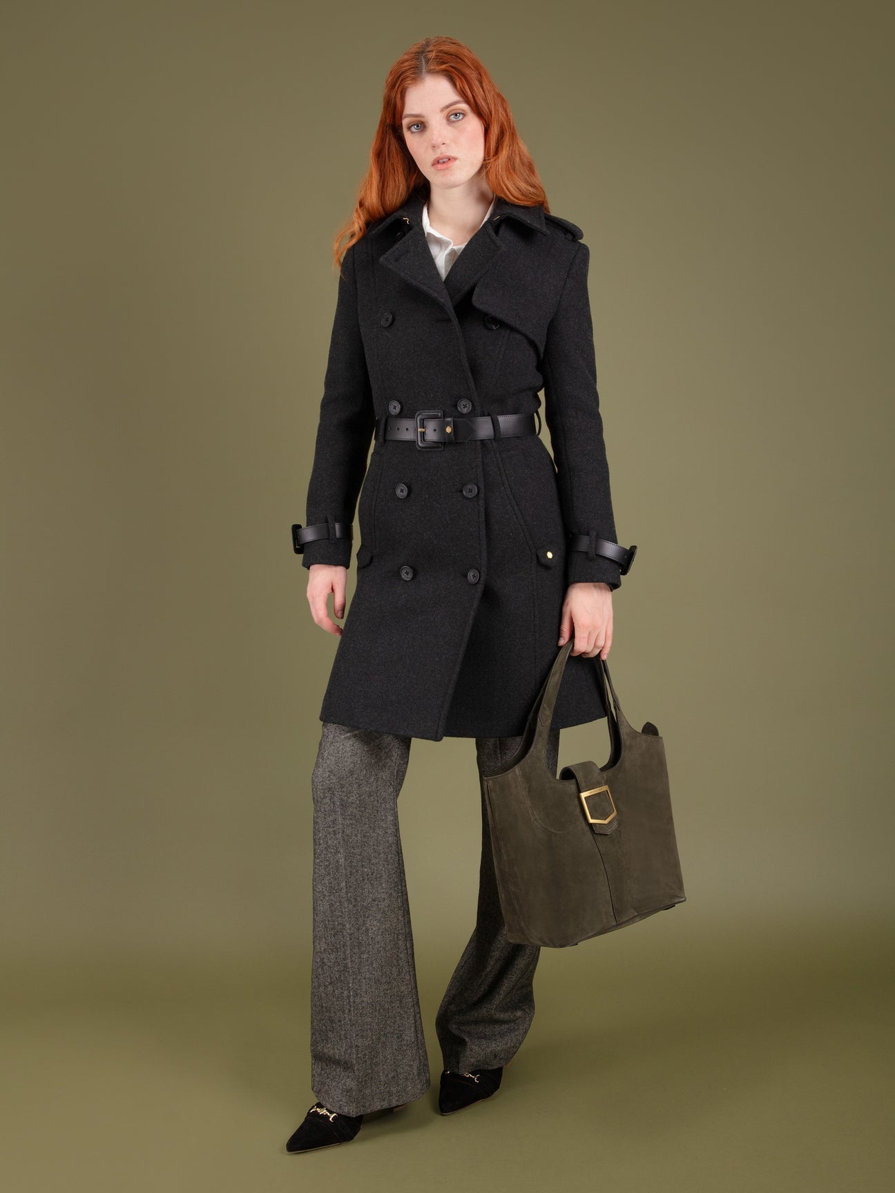 Sophia Wool Trench Coat Charcoal