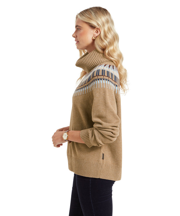 Filey Fairisle Roll Neck Jumper Warm Sand