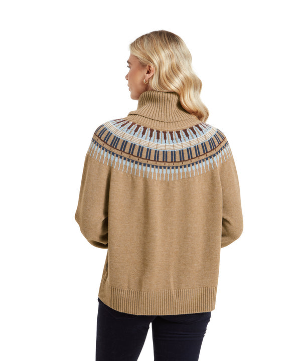 Filey Fairisle Roll Neck Jumper Warm Sand