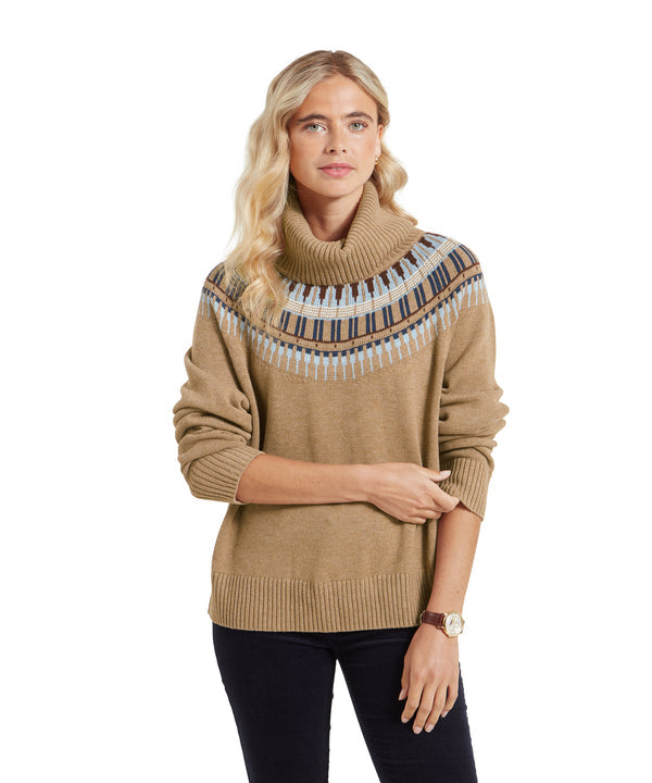 Filey Fairisle Roll Neck Jumper Warm Sand