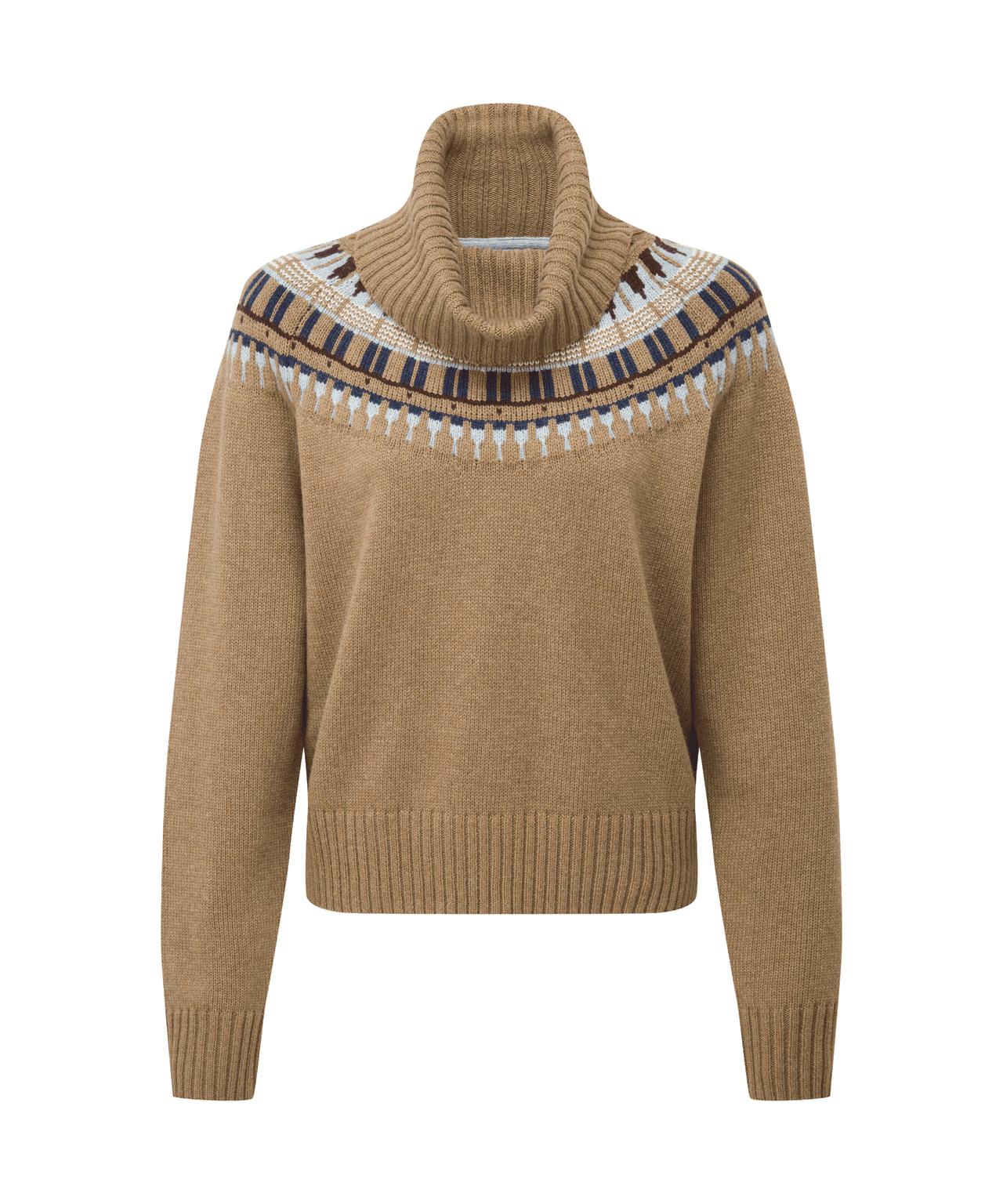 Filey Fairisle Roll Neck Jumper Warm Sand