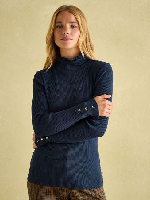 Amy
Navy Ribbed Long Sleeve High Neck Jersey Top