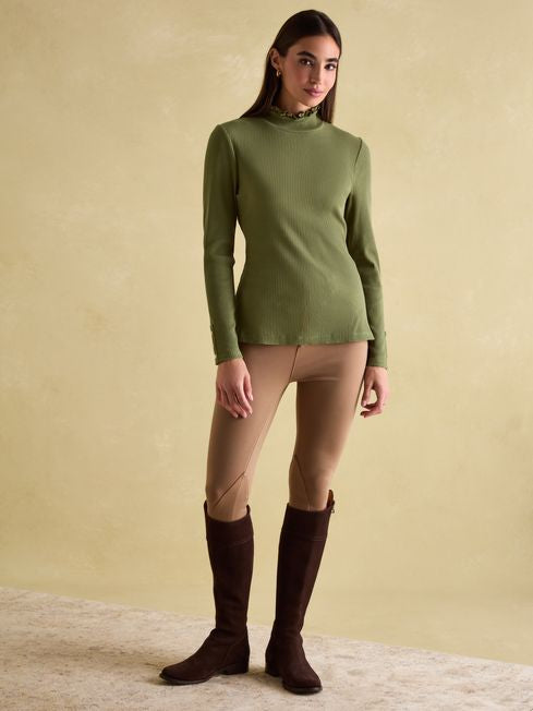 Amy
Green Ribbed Long Sleeve High Neck Jersey Top