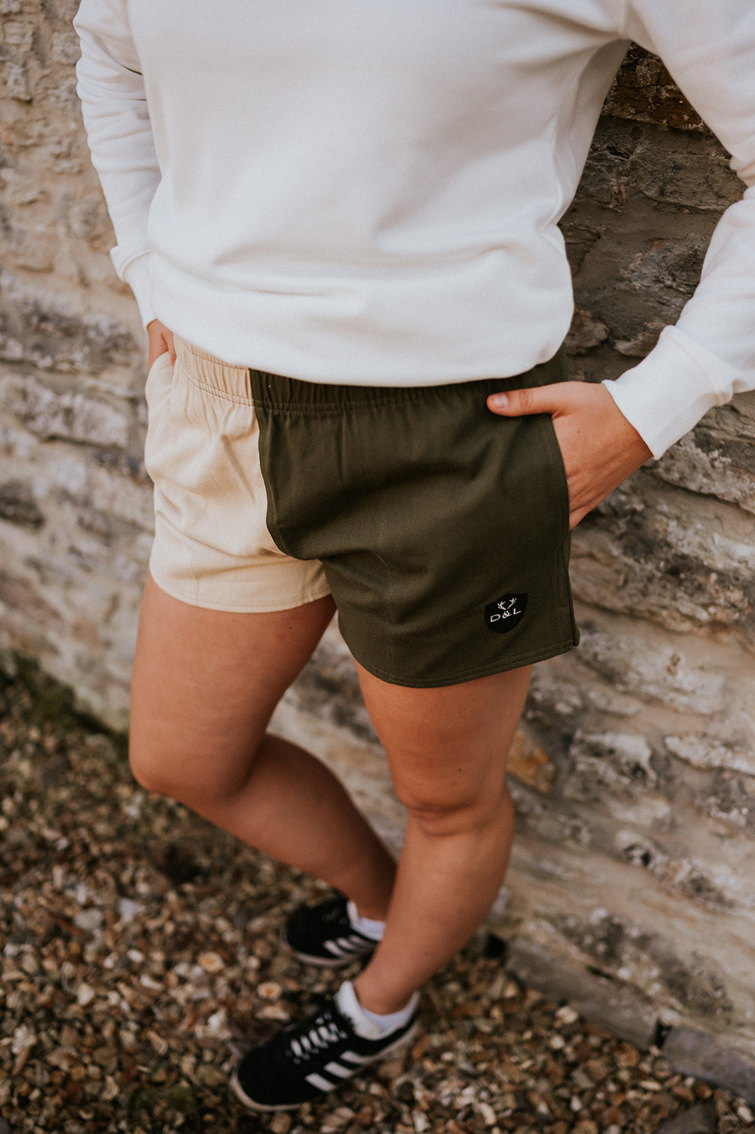 Unisex Khaki & Cream Shorts