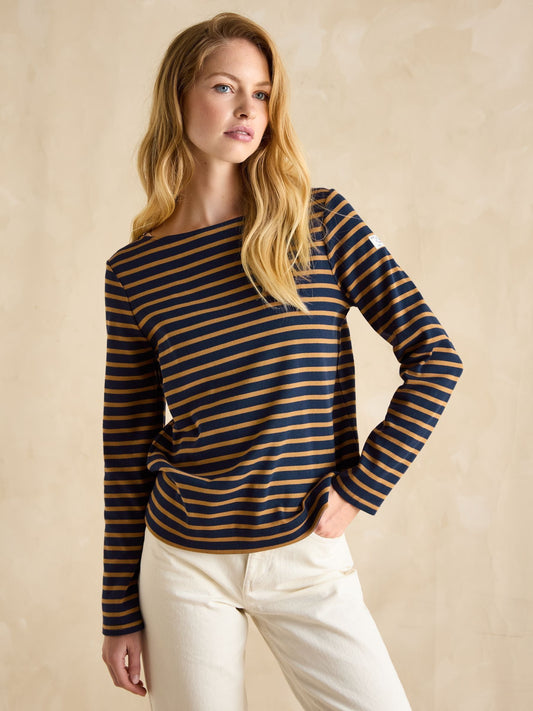 Harbour Navy Boat Neck Breton Top