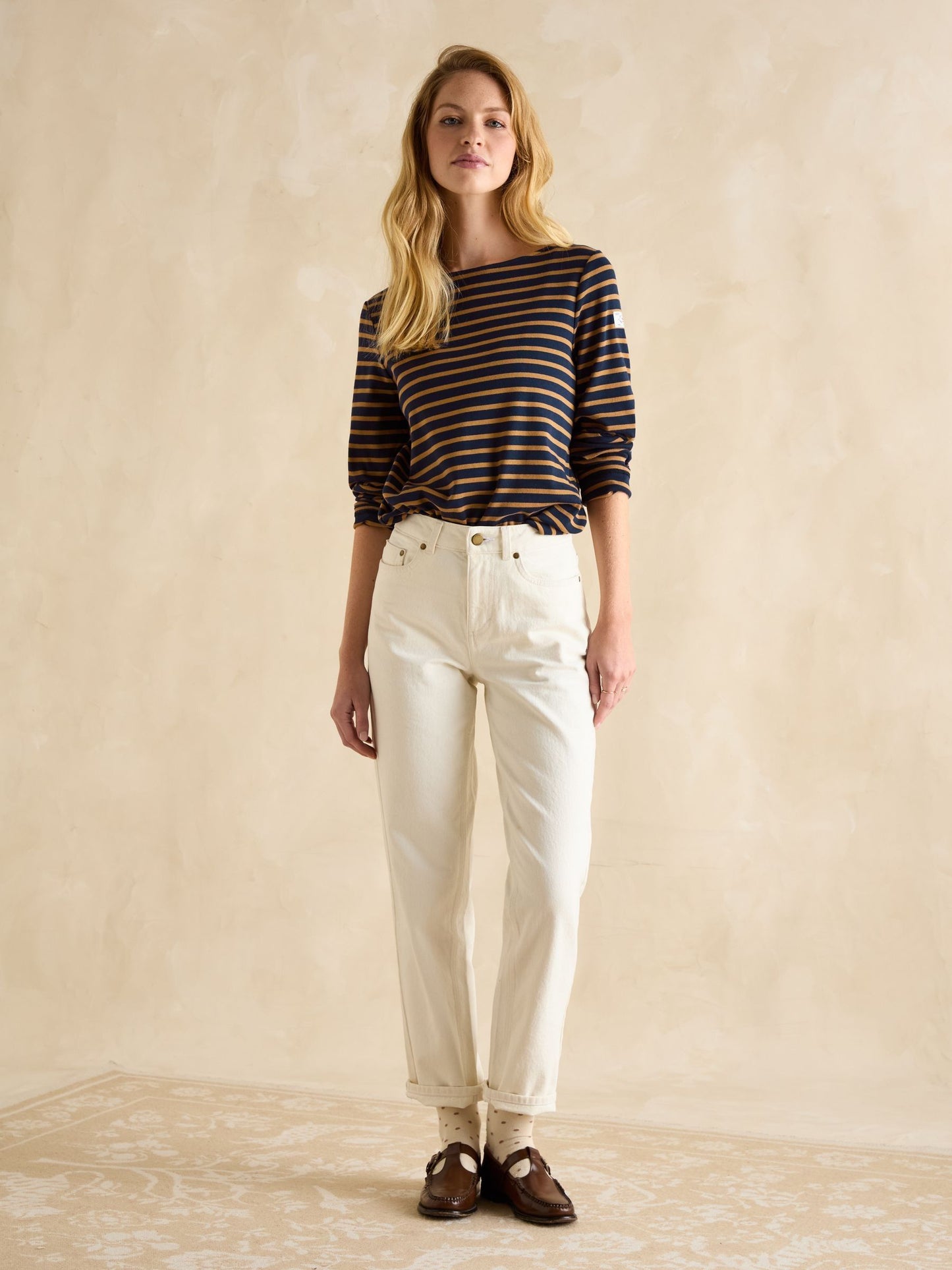 Harbour Navy Boat Neck Breton Top