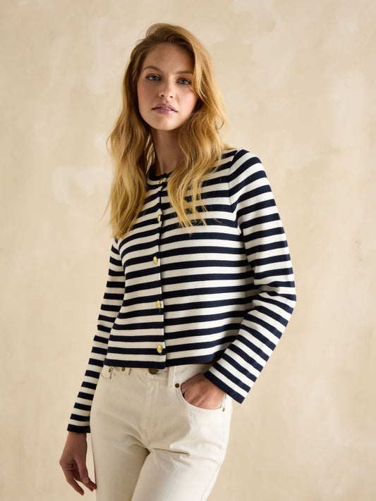 Catherine Navy/White Cotton Striped Cardigan