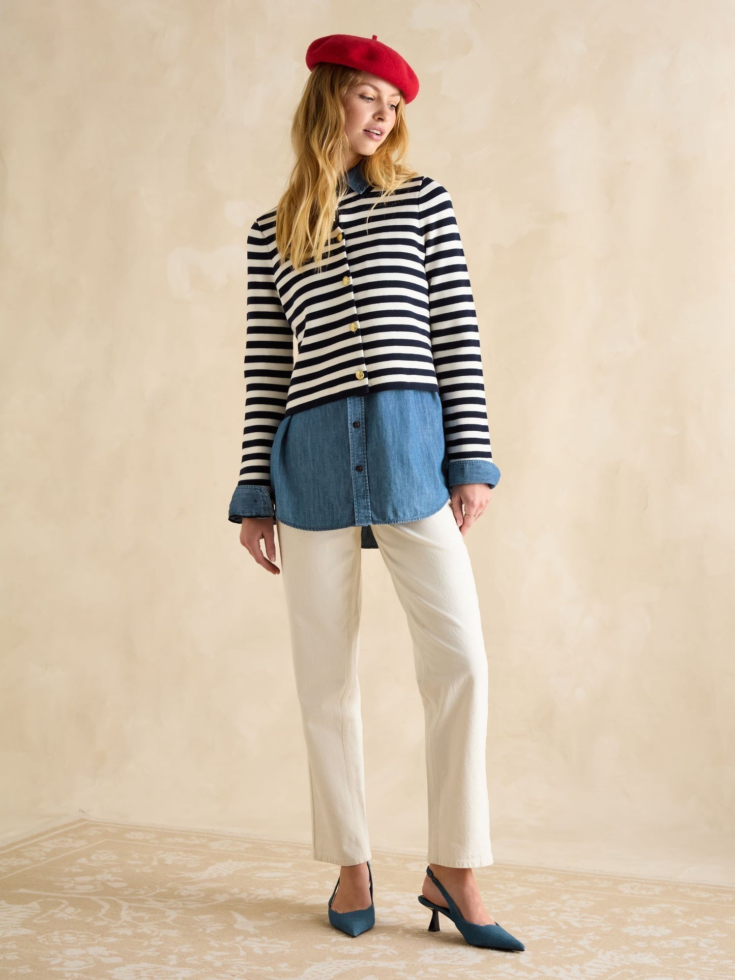 Catherine Navy/White Cotton Striped Cardigan