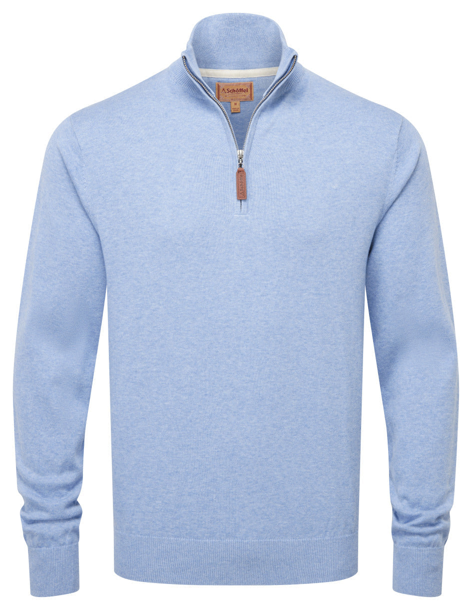 Porthmeor Pima Cotton 1/4 zip Sky Blue