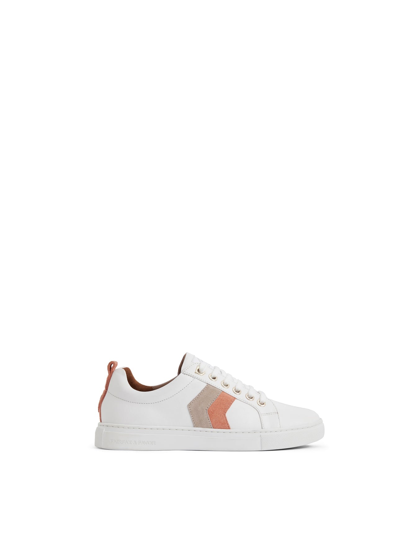 Alexandra Women's Trainer - White Leather with Melon & Stone Suede