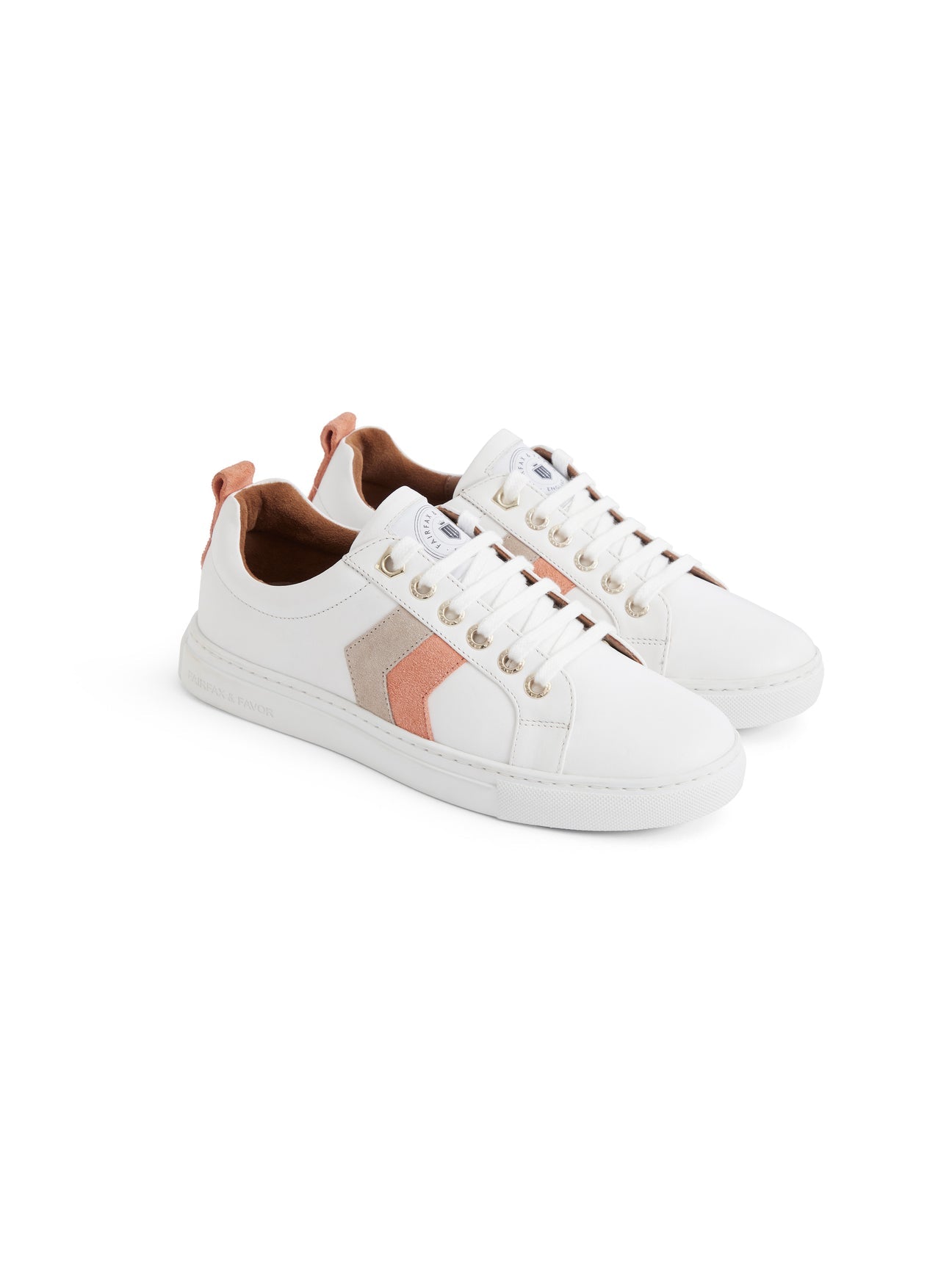 Alexandra Women's Trainer - White Leather with Melon & Stone Suede