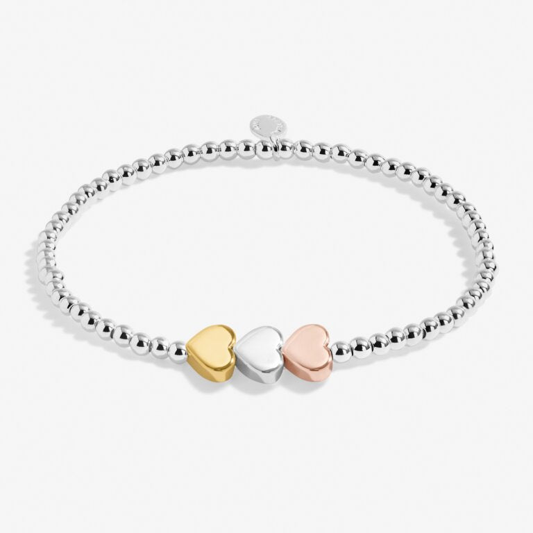 Three Tone Heart Anklet In Silver, Gold And Rose Gold Plating