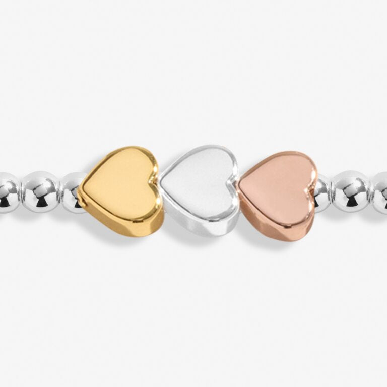 Three Tone Heart Anklet In Silver, Gold And Rose Gold Plating