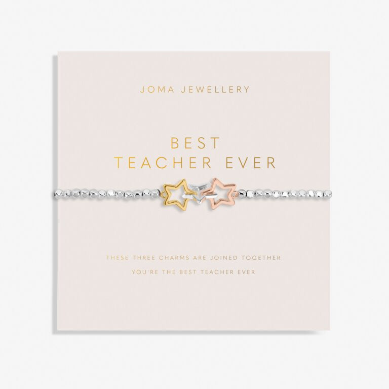 Forever Yours 'Best Teacher Ever' Trio Bracelet In Silver, Gold And Rose Gold Plating