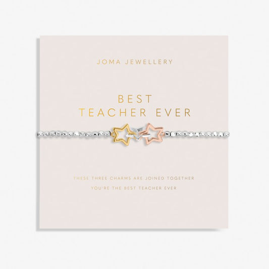 Forever Yours 'Best Teacher Ever' Trio Bracelet In Silver, Gold And Rose Gold Plating