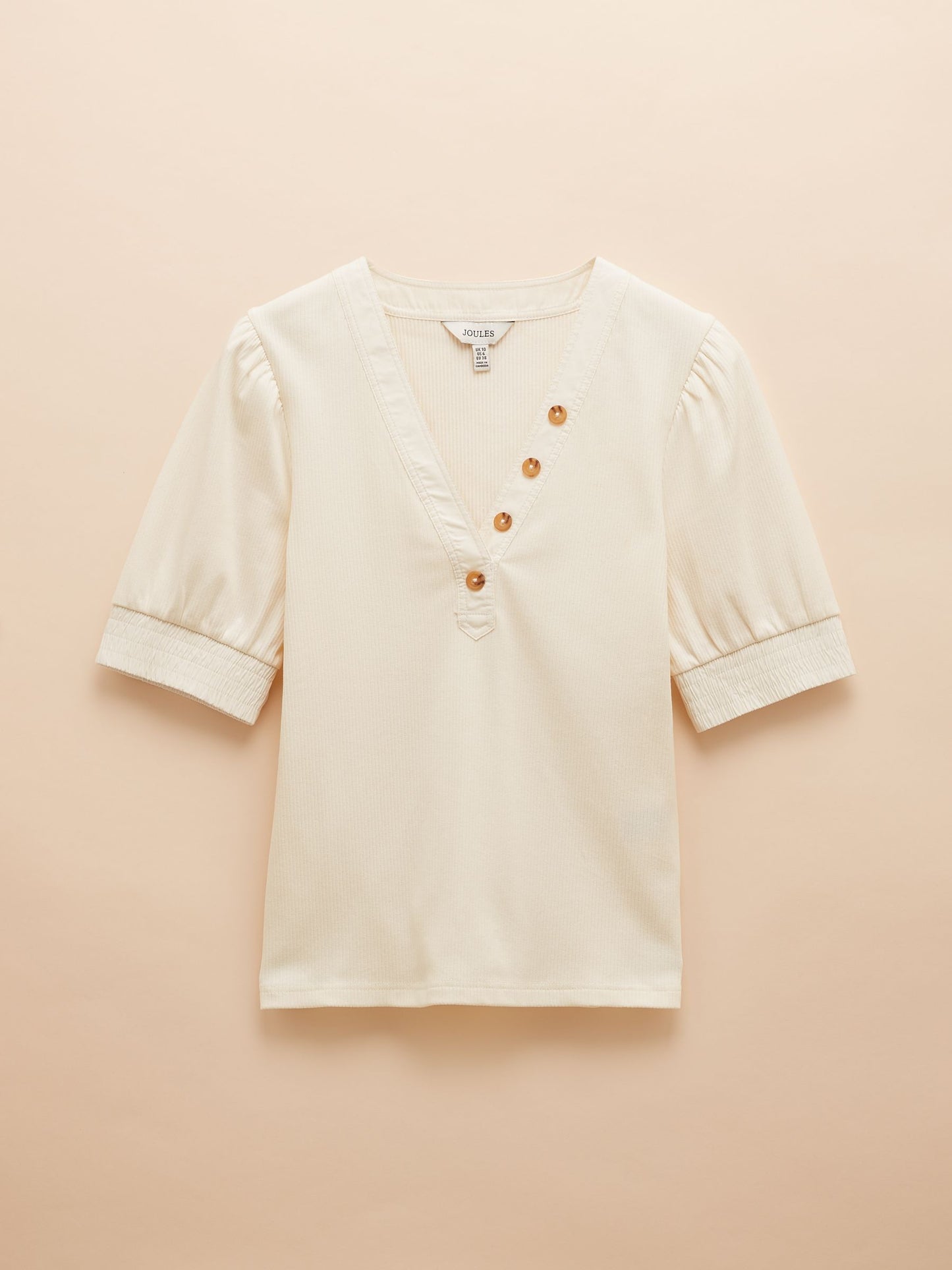 Tabitha Cream Ribbed V-Neck Top With Puff Sleeves