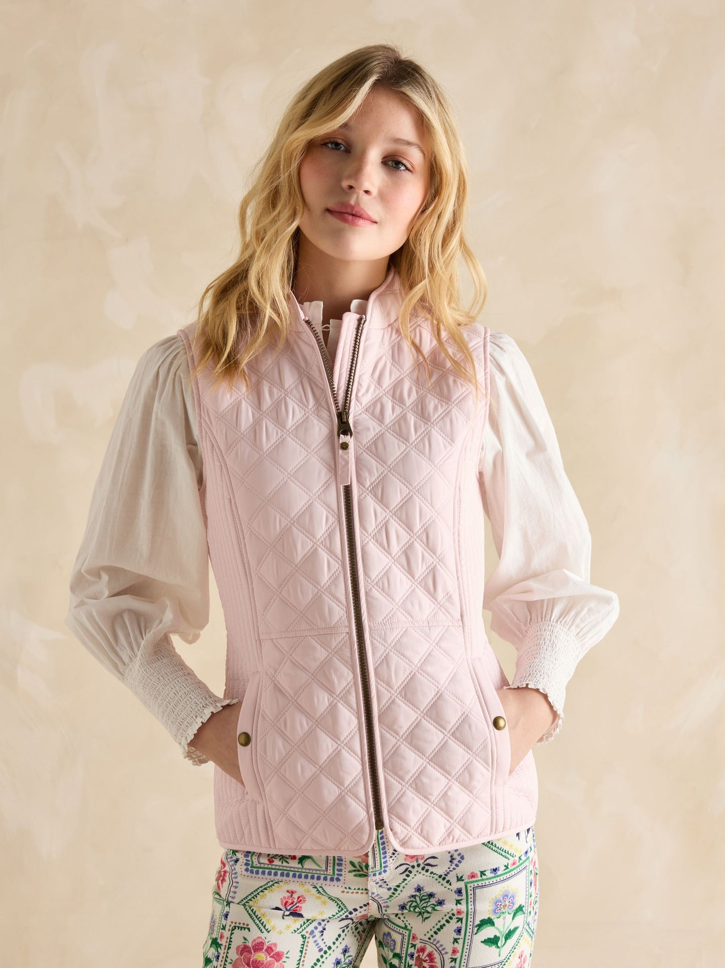 Minx Pink Showerproof Diamond Quilted Gilet Pink