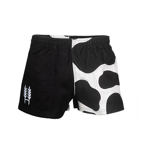 Black Cow Print Harlequin Shorts