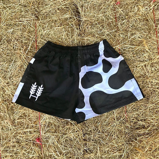 Black Cow Print Harlequin Shorts