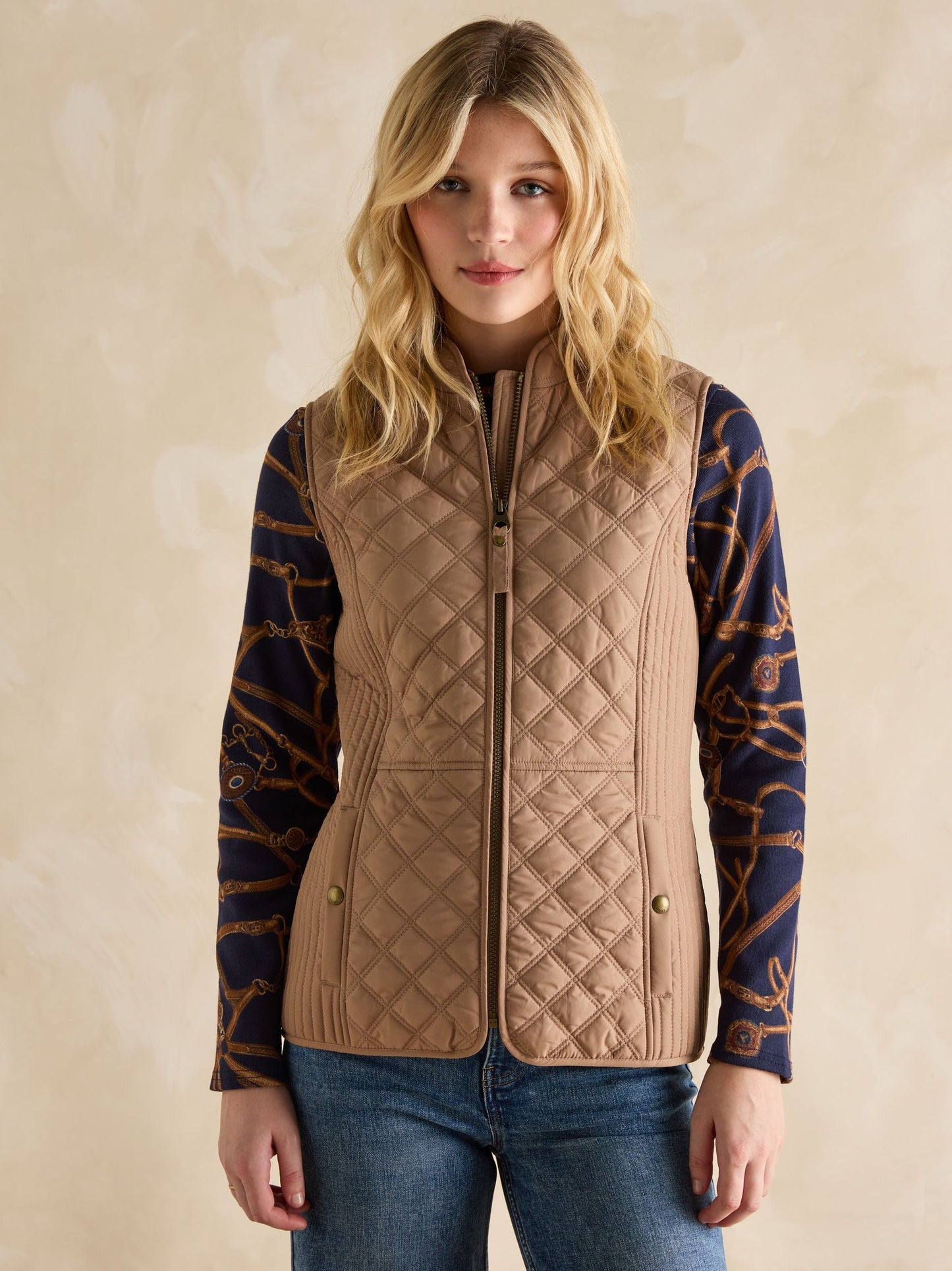 Minx Brown Showerproof Diamond Quilted Gilet Brown