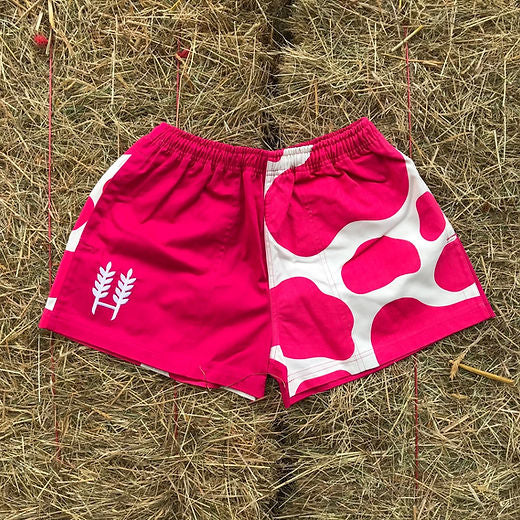 Pink Cow Print Harlequin Shorts