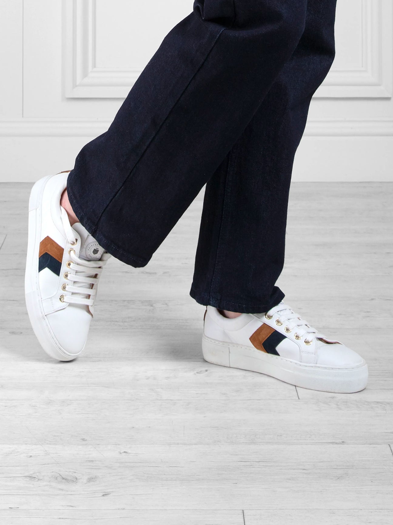 Alexandra Tan & Navy Platform Trainers