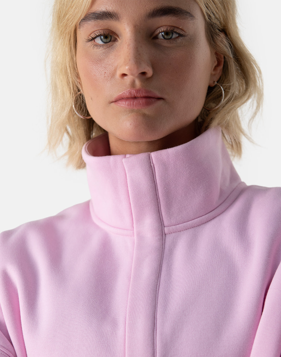 Snap Collar Sweatshirt Baby Pink