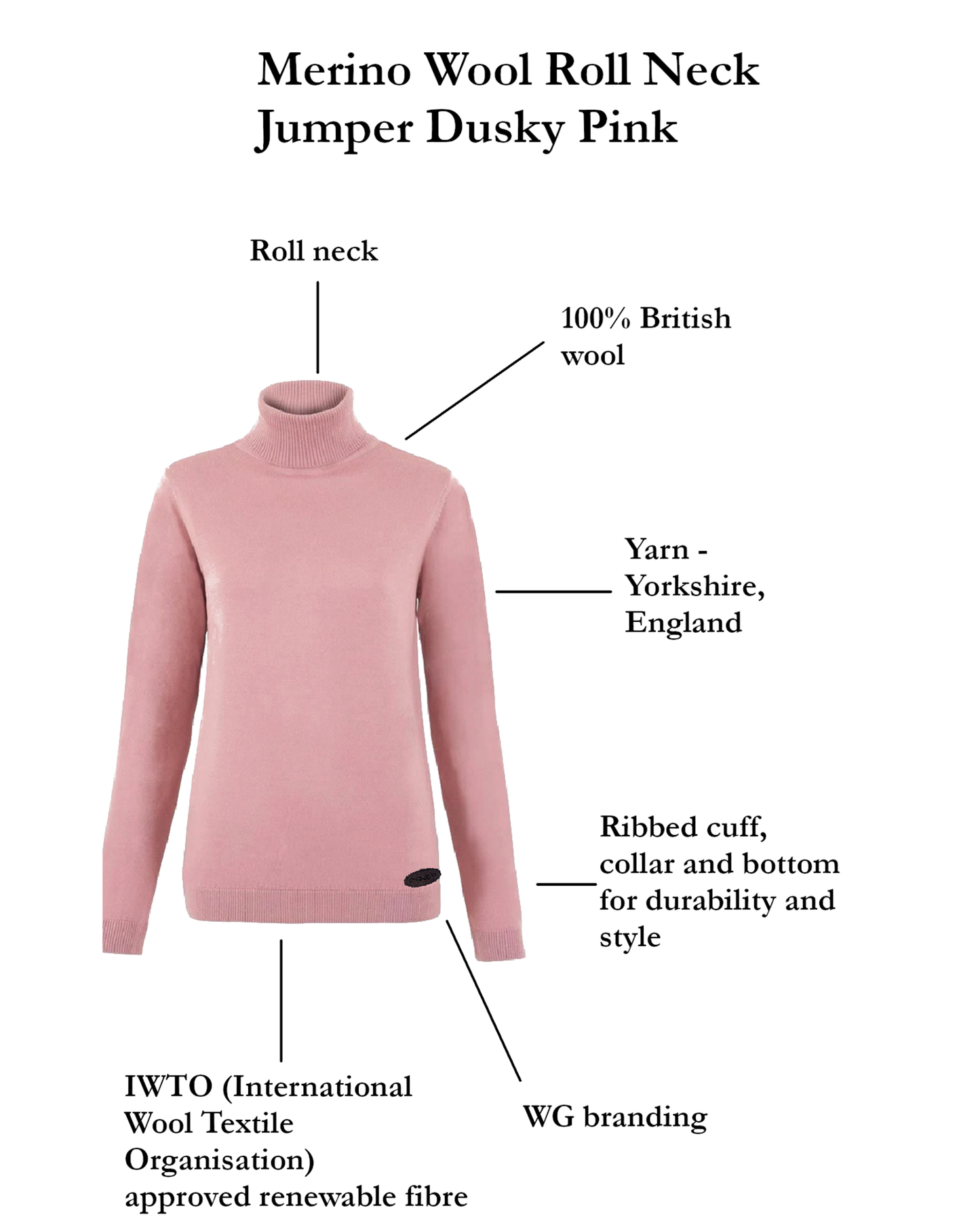 Merino Wool Roll Neck Jumper Dusky Pink