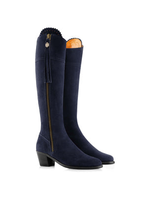 Blue suede riding top boots