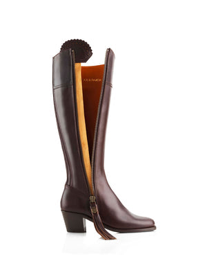 The Heeled Regina - Narrow Tall Boot in Navy & Chocolate | Fairfax & Favor