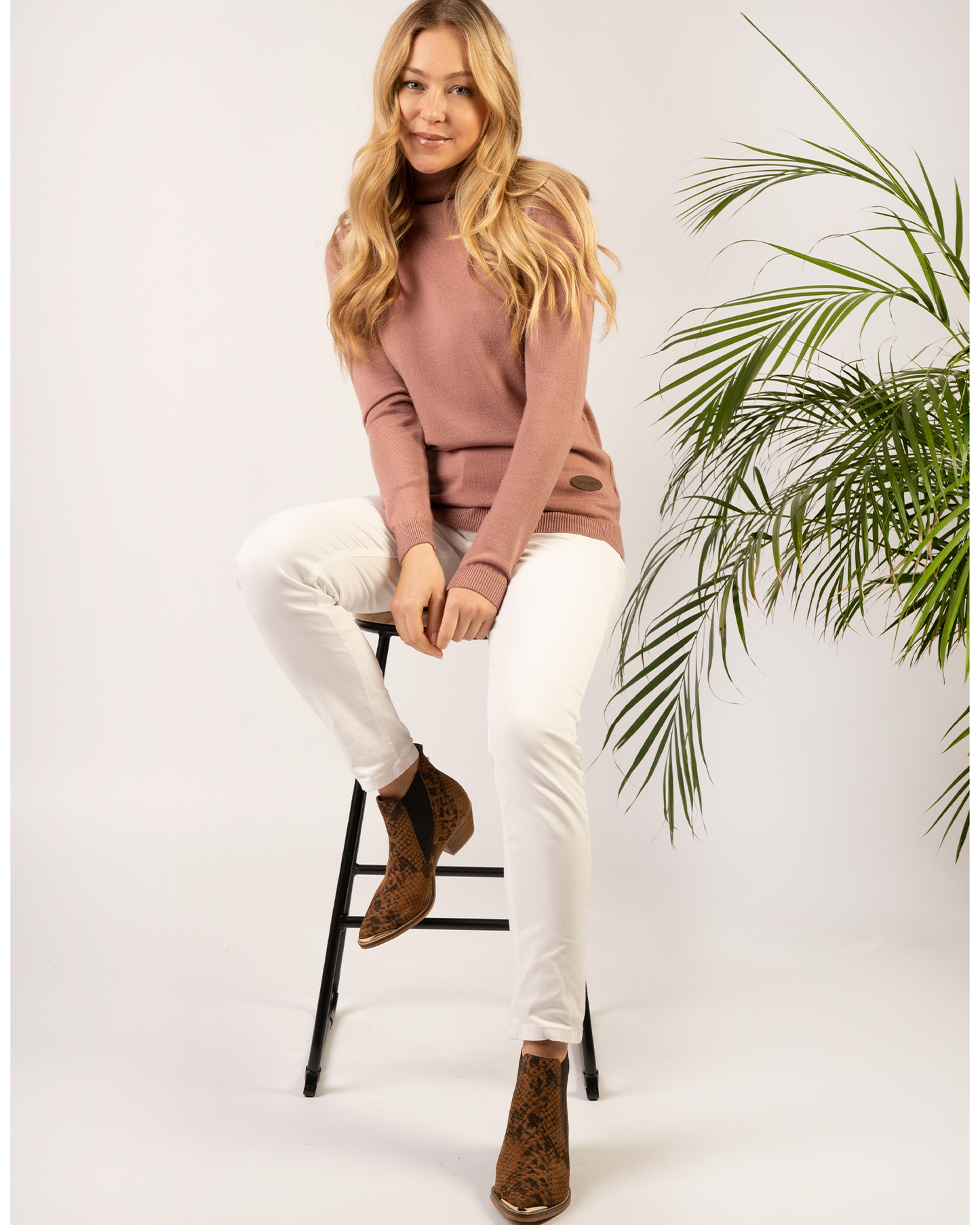 Merino Wool Roll Neck Jumper Dusky Pink